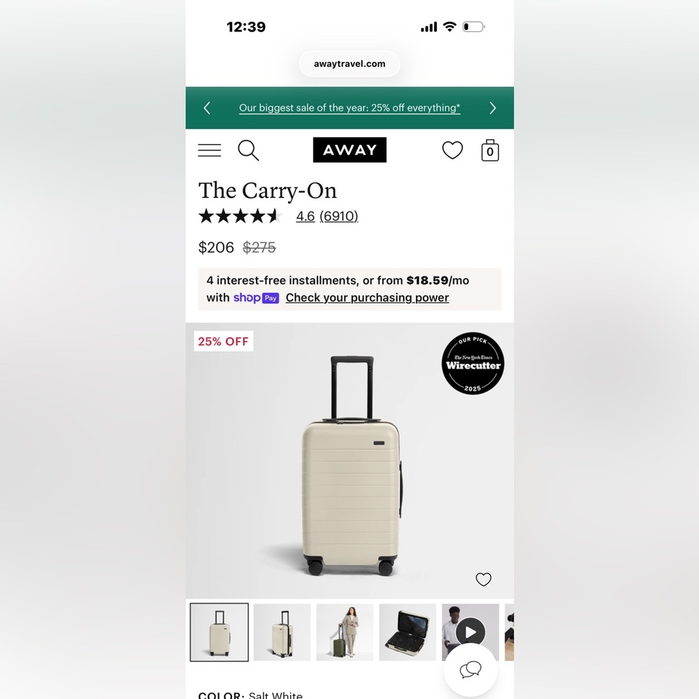 Away Cream Carry-On Travel Bag